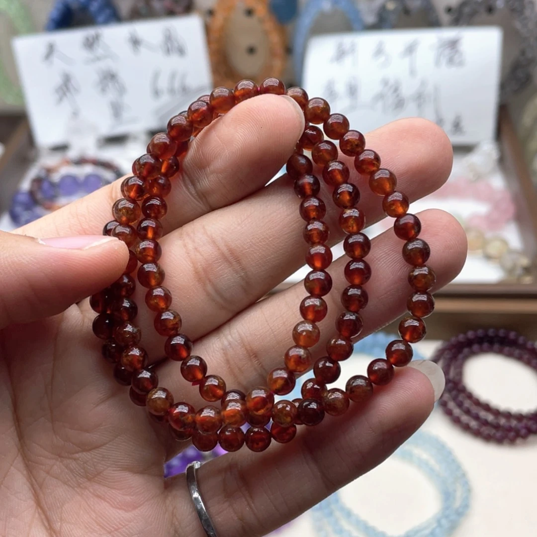 水晶手链未镶嵌橙红石榴石三圈