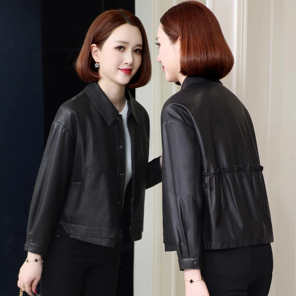酷飒风黑色皮衣外套女春秋2025超火小个子高级感短款翻领机车夹克