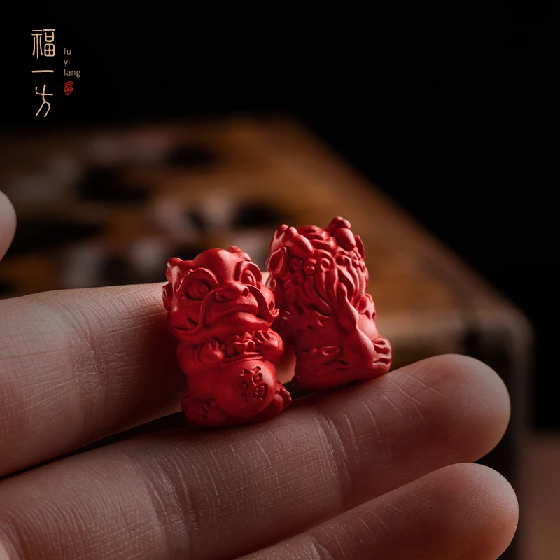 天然辰砂貔貅吉祥物配件上下孔招c天然辰砂貔貅手串DIY小配饰