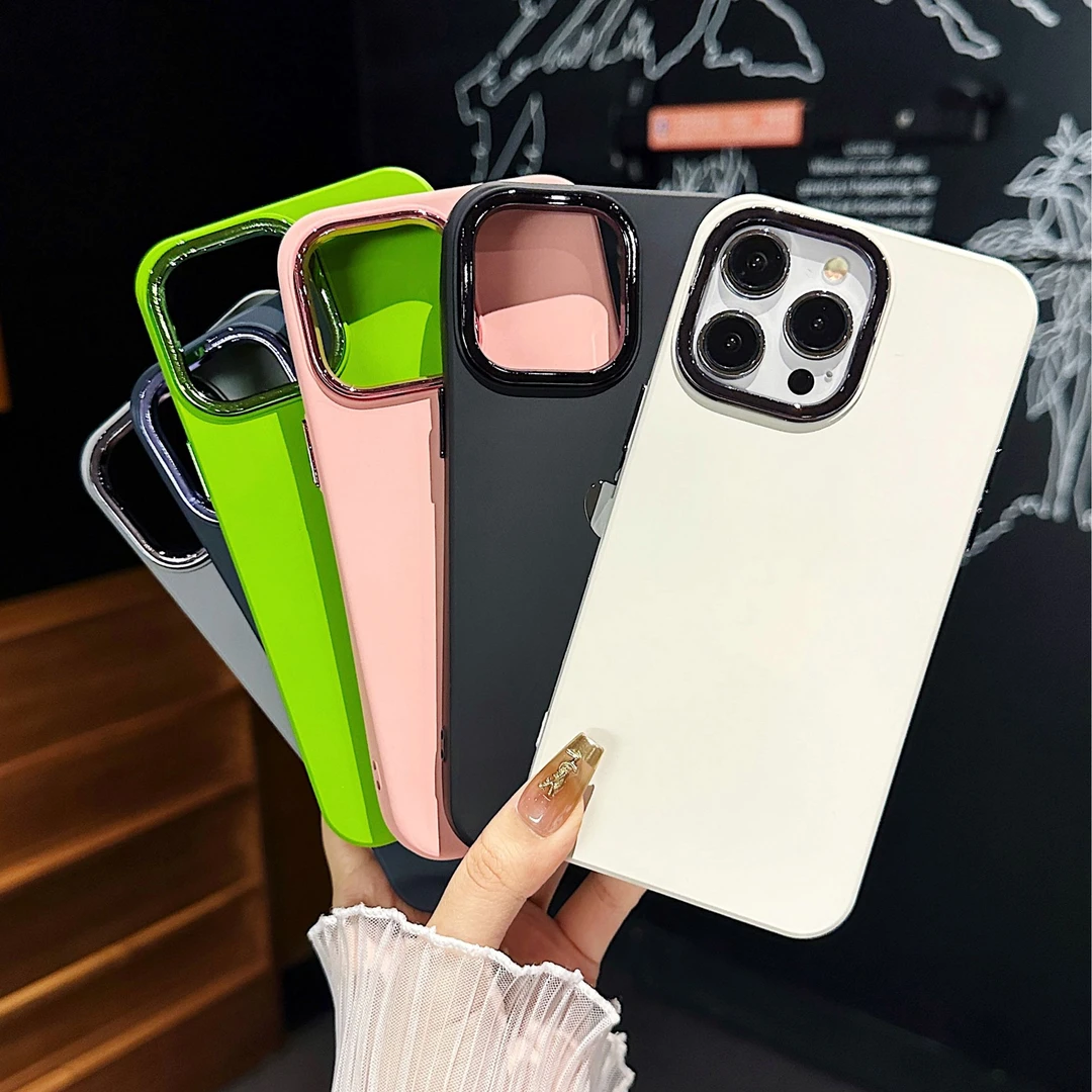 电镀镜头纯色适用苹果16Promax15磨砂手机壳14简约13新款12高级XR