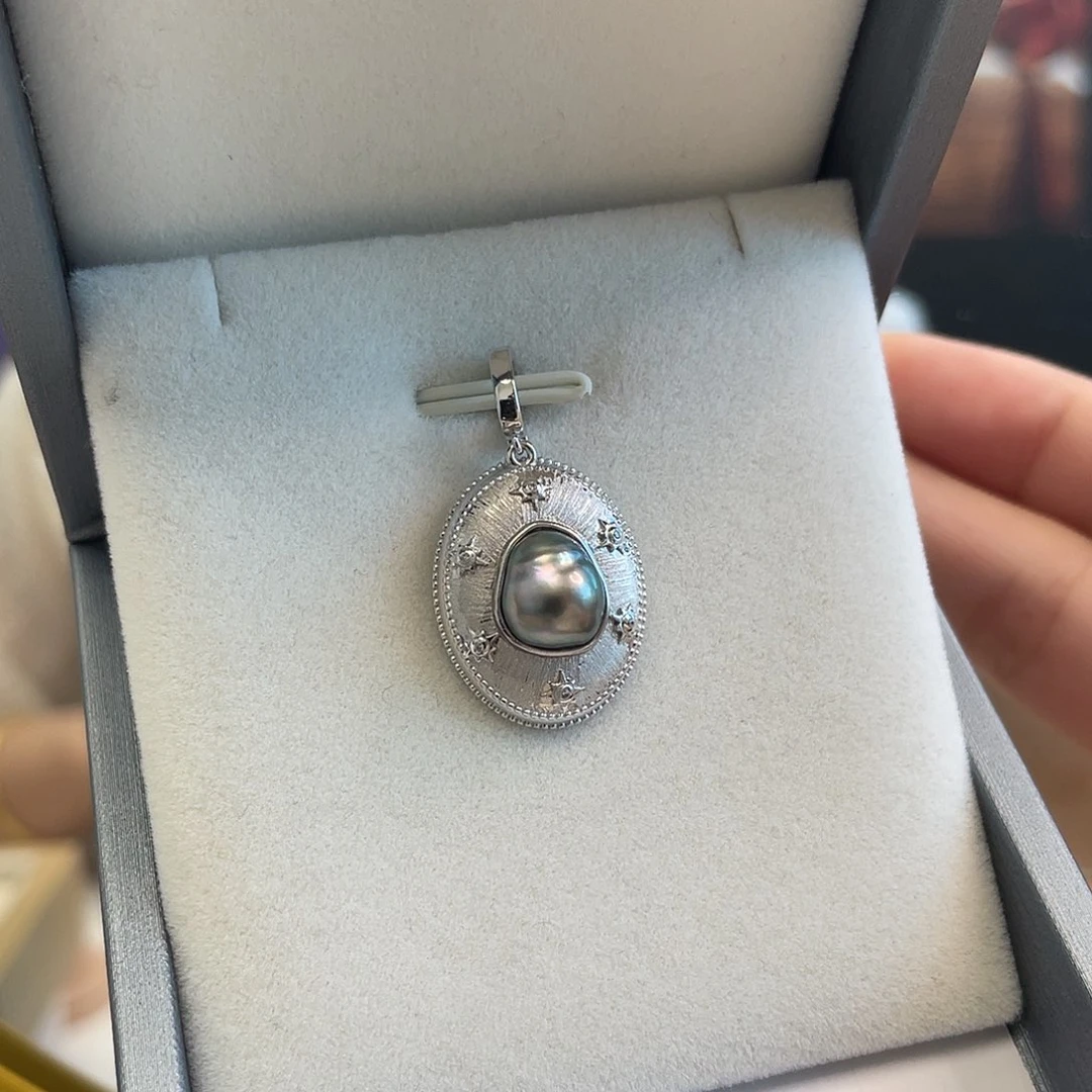 银S925镶嵌海水珍珠吊坠(不含链)