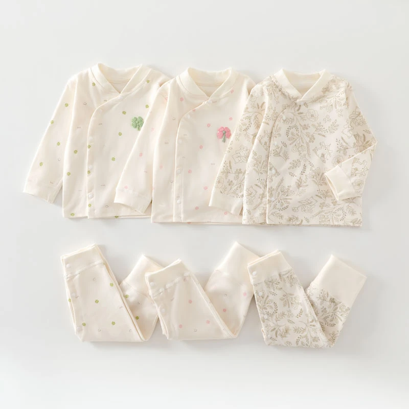 【高腰护肚】春秋纯棉婴儿连体衣无骨新生儿秋衣裤宝宝内衣套装偏扣