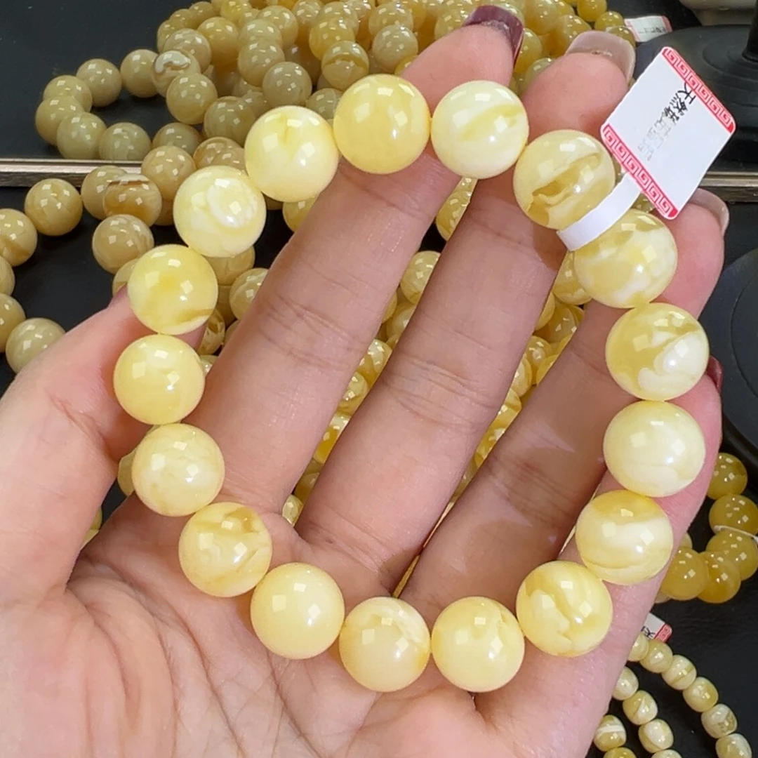 琥珀未镶嵌手链17.5白蜡妖花