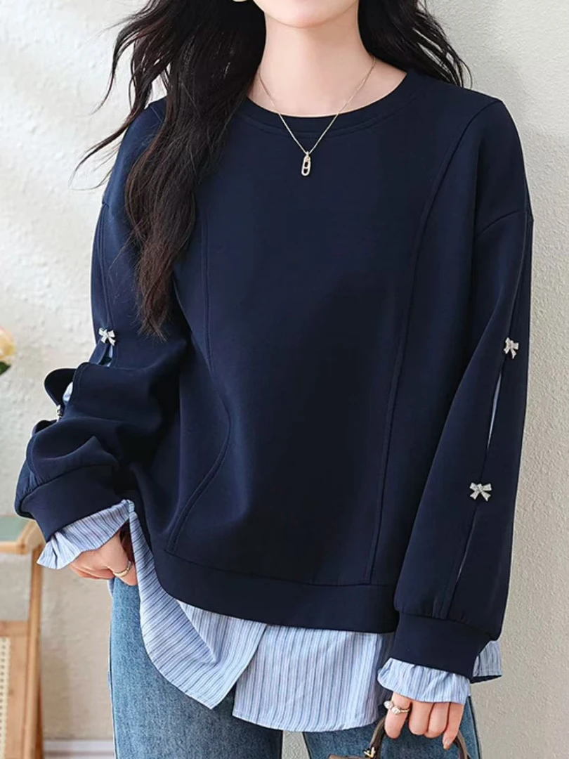 拼接假两件卫衣女秋季2024新款欧货宽松洋气显瘦长袖上衣