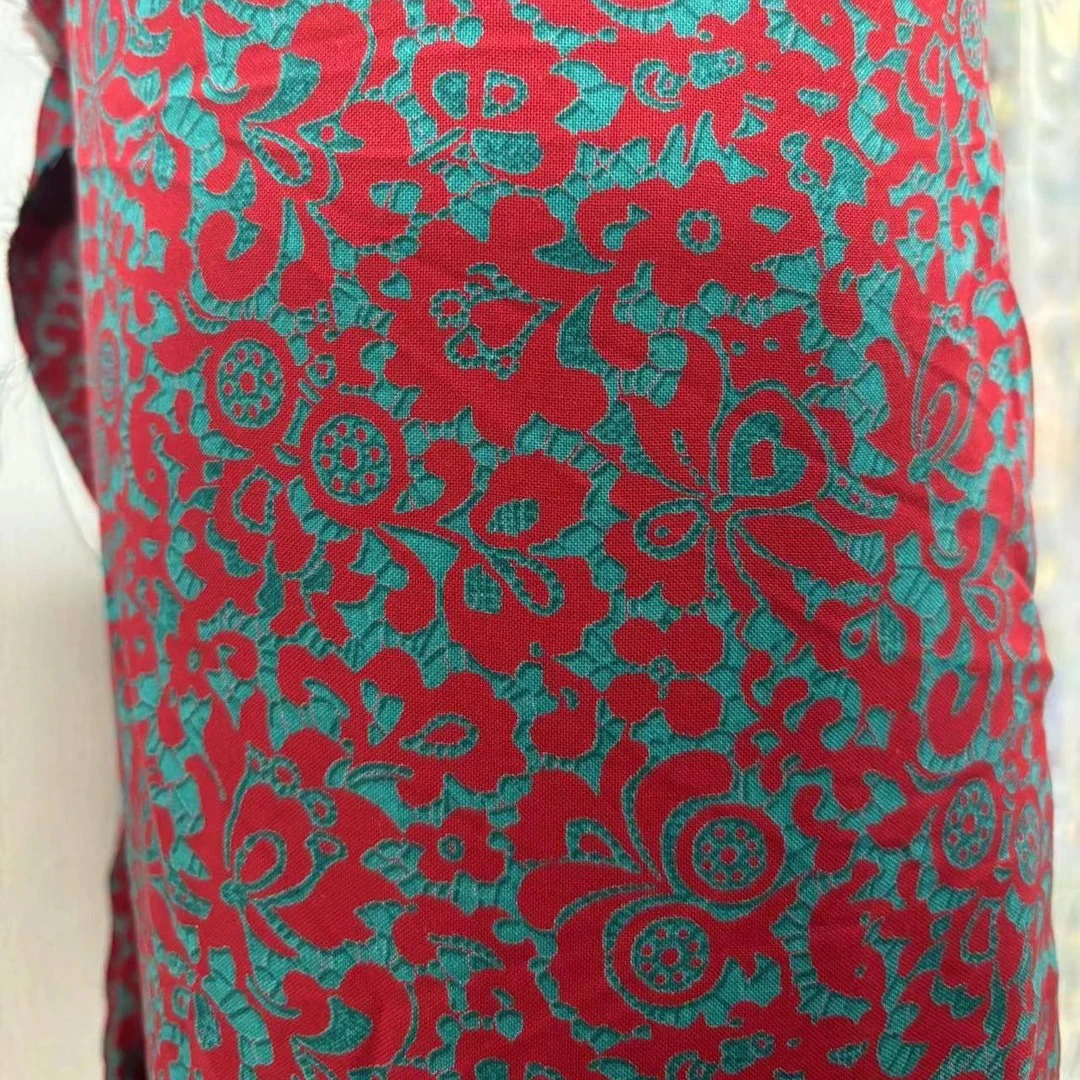 2025夏季高端雕印桑棉绸面料纯棉服装红色青花瓷不支持7天无理由