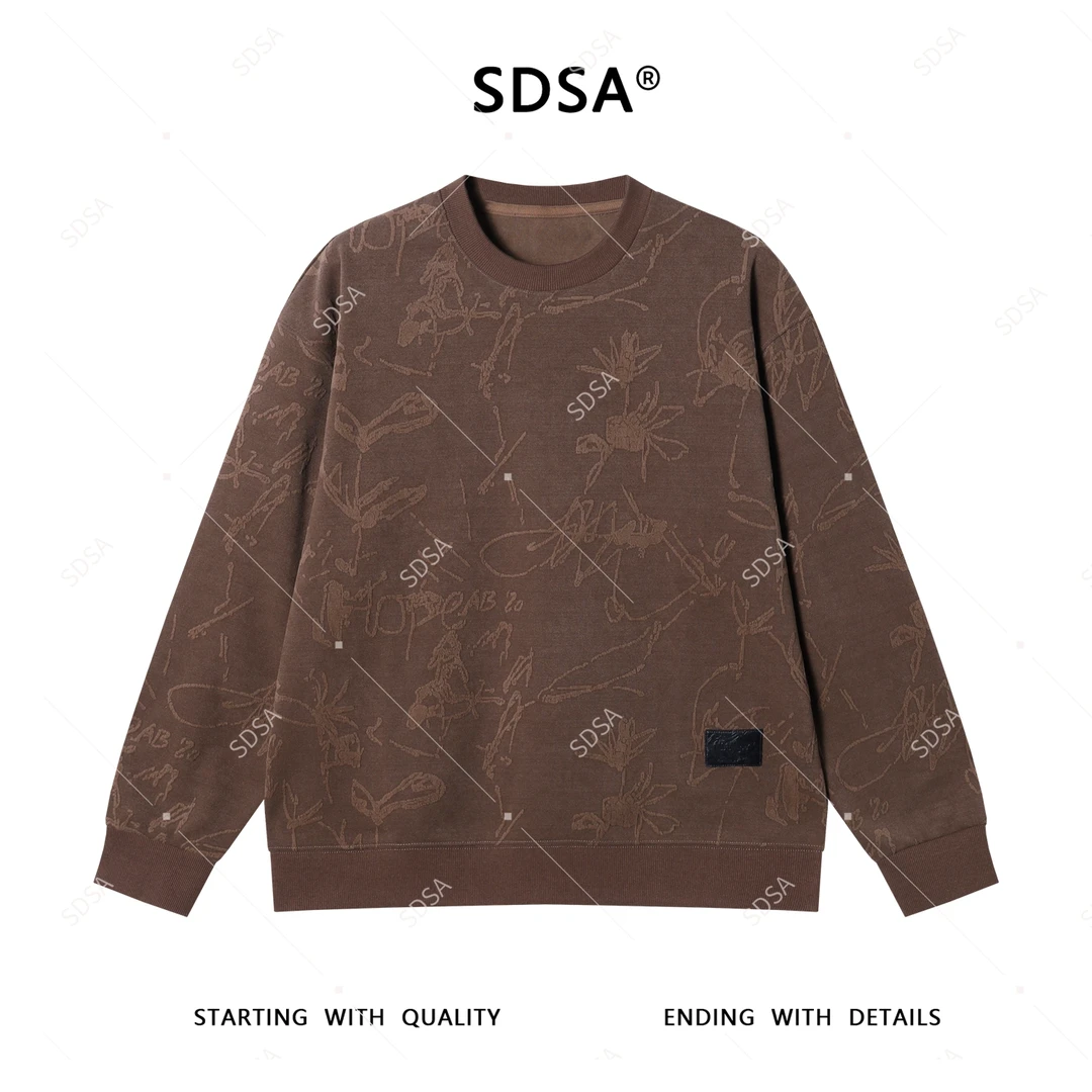 SDSA男士2025新款轻奢痞帅男装美式花卉提花圆领卫衣百搭时尚上衣