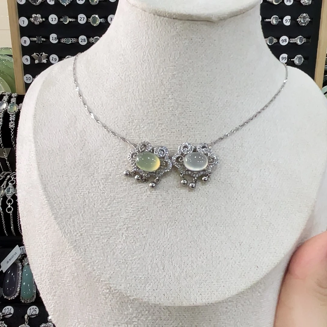 蛇纹石玉银S925镶嵌吊坠(赠链)