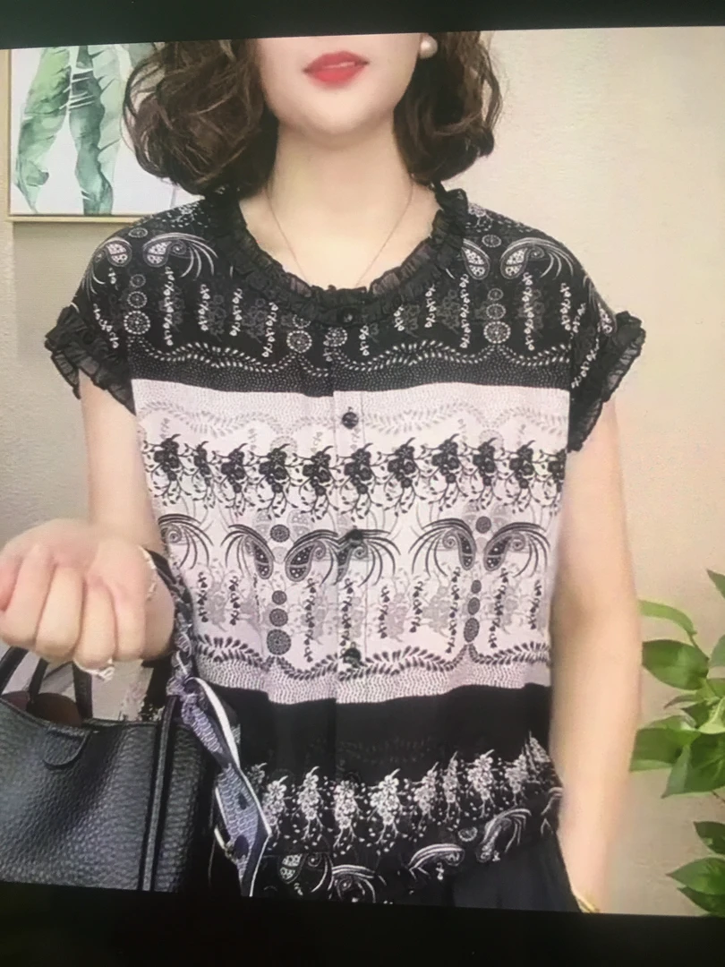 衬衫女短袖2025夏季新款荷叶边高档外穿衬衣妈妈装遮肚上衣时尚