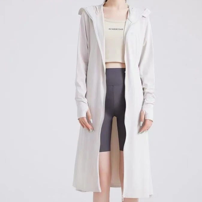 夏季新款简约百搭遮阳防紫外线长款全身连帽防晒衣H6544