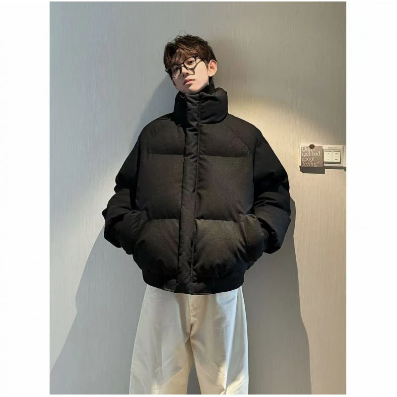 HN潮牌-【帆布皮】冬季立体纹理感立领棉服男百搭简约休闲保暖棉衣