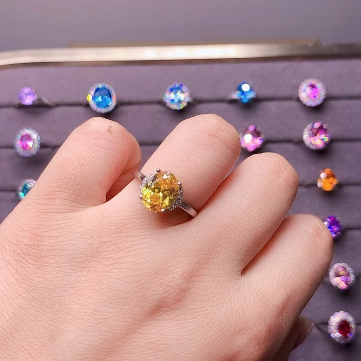 戒指黄色碧玺银S925镶嵌