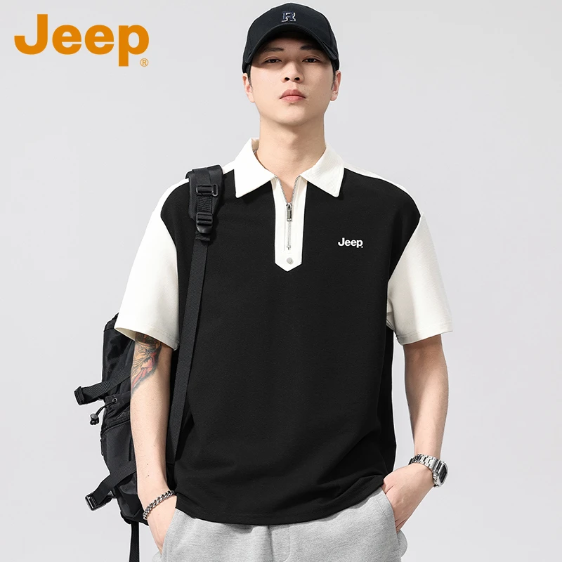 JEEP吉普短袖宽松型男款夏季免烫字母Polo衫男士运动情侣休闲上衣
