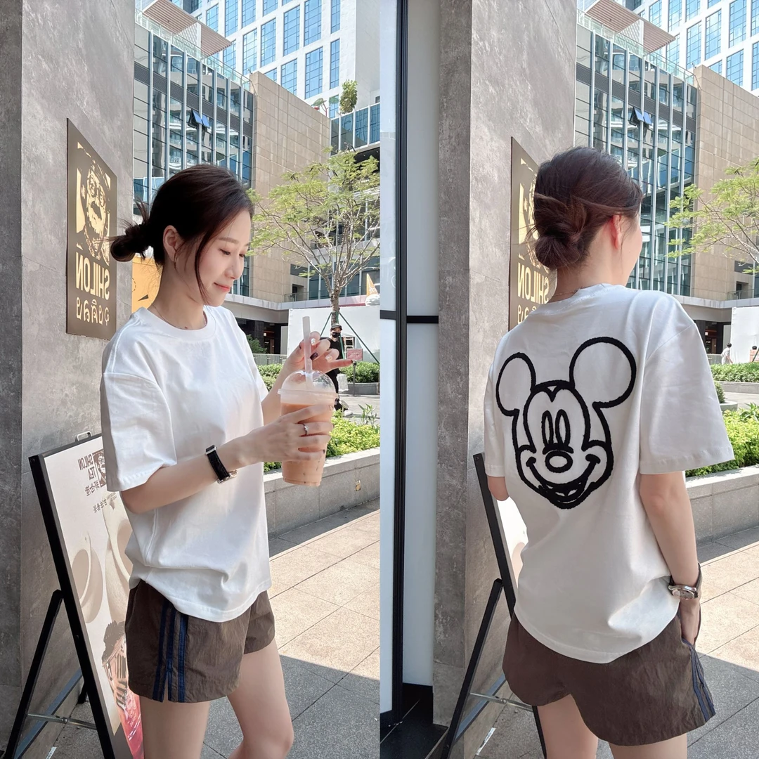 【91072米奇T】中板型-夏季纯棉绣花时尚简约显瘦百搭女装圆领短袖t