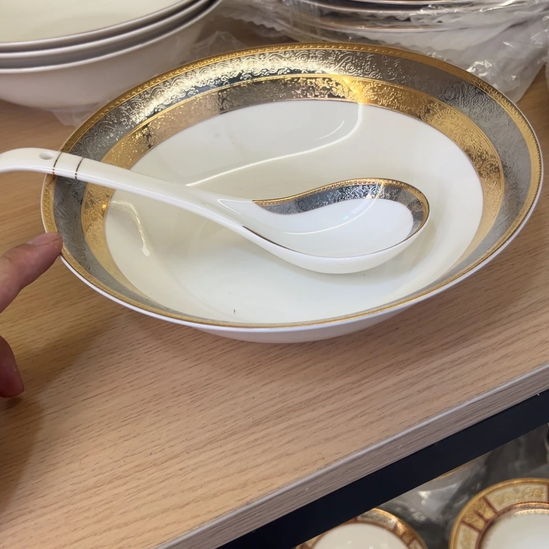 瓷片9寸汤碗+大勺子打包