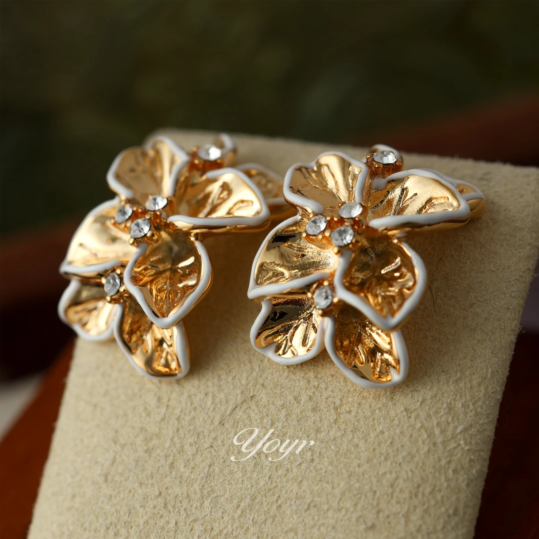 YOYR 黄铜耳饰 鎏金玉兰耳钉轻奢大气法式复古优雅气质精品耳环