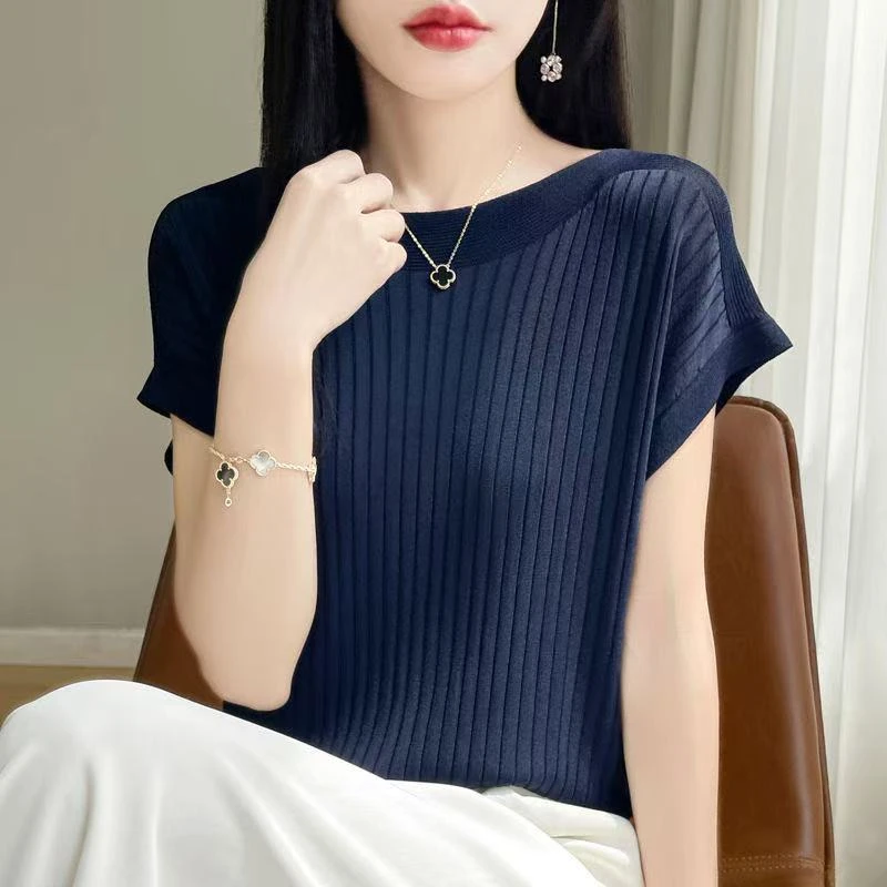 【黄小西】一字领冰丝短袖时尚百搭女