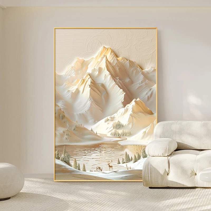 现代简约客厅落地画沙发背景玄关挂画轻奢奶油风晶瓷画高级感边框