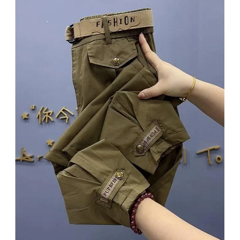 工装裤女2025年夏新款薄款运动裤设计宽松垂感束脚裤百搭休闲裤子