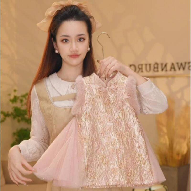 【Y.k4857】24新款女童新中式甜美公主马甲裙女童甜美保暖背心裙