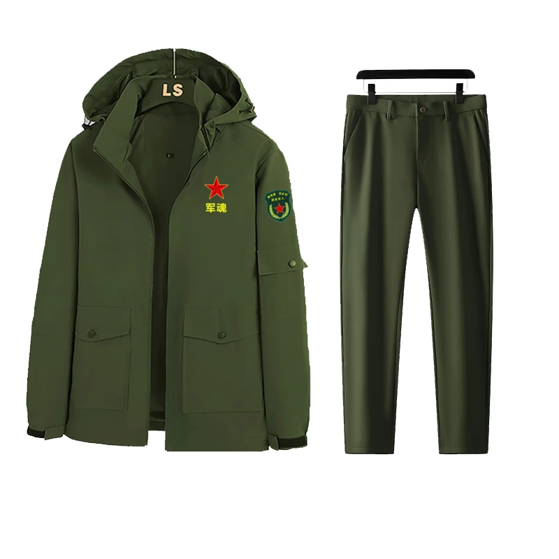 新款冲锋衣套装户外透气防风防水薄款登山郊游服连帽拉链【套装】