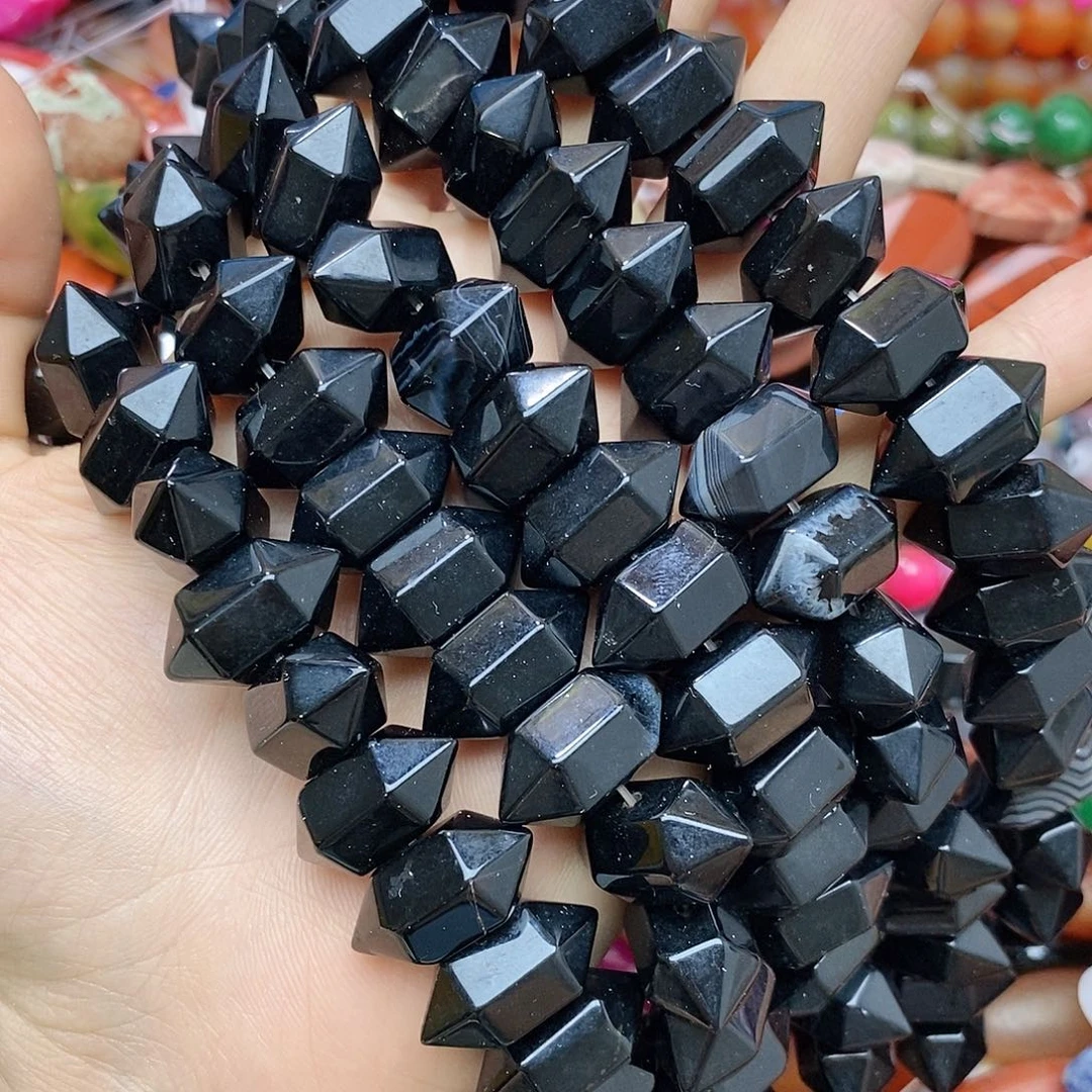 未镶嵌玛瑙/玉髓珠宝半成品黑玛瑙双尖短款一条装