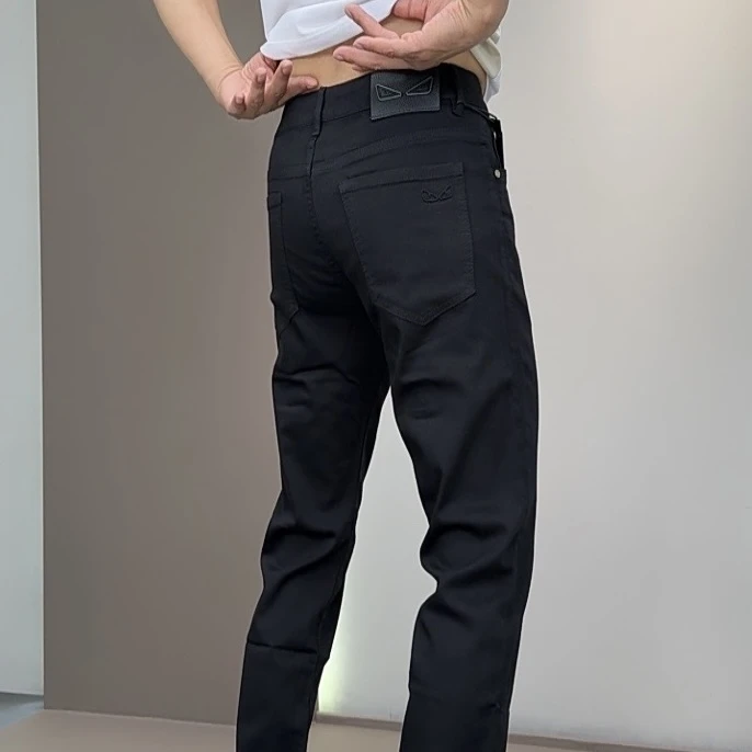 花火鸟几 夏季新款中腰薄款黑色牛仔裤男士潮流修身小直筒裤6332