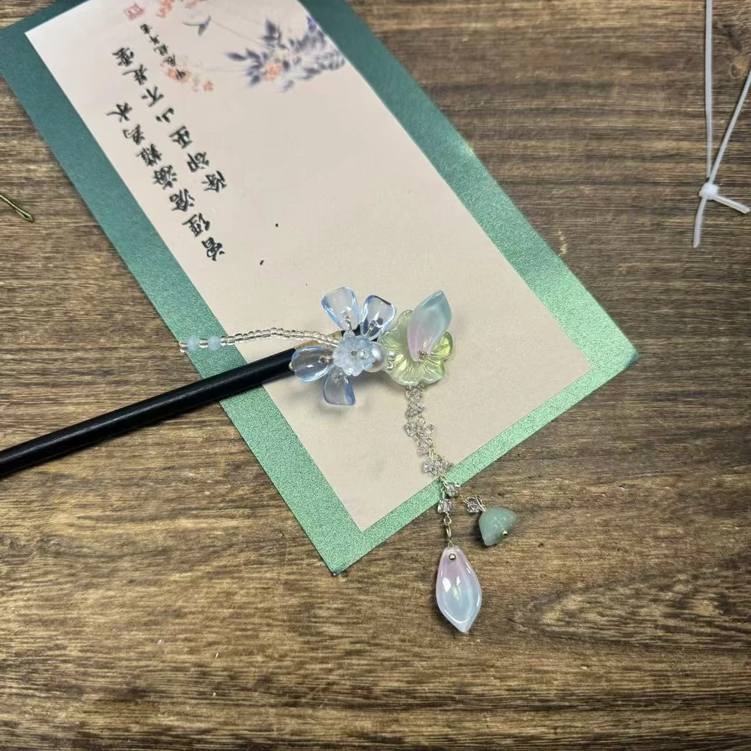 蜓荷蓝木簪，前尘梦古风汉服配饰