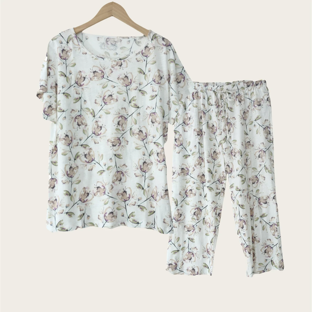 夏季女士圆领印花家居套装短袖短裤BB0374日常休闲舒适透气