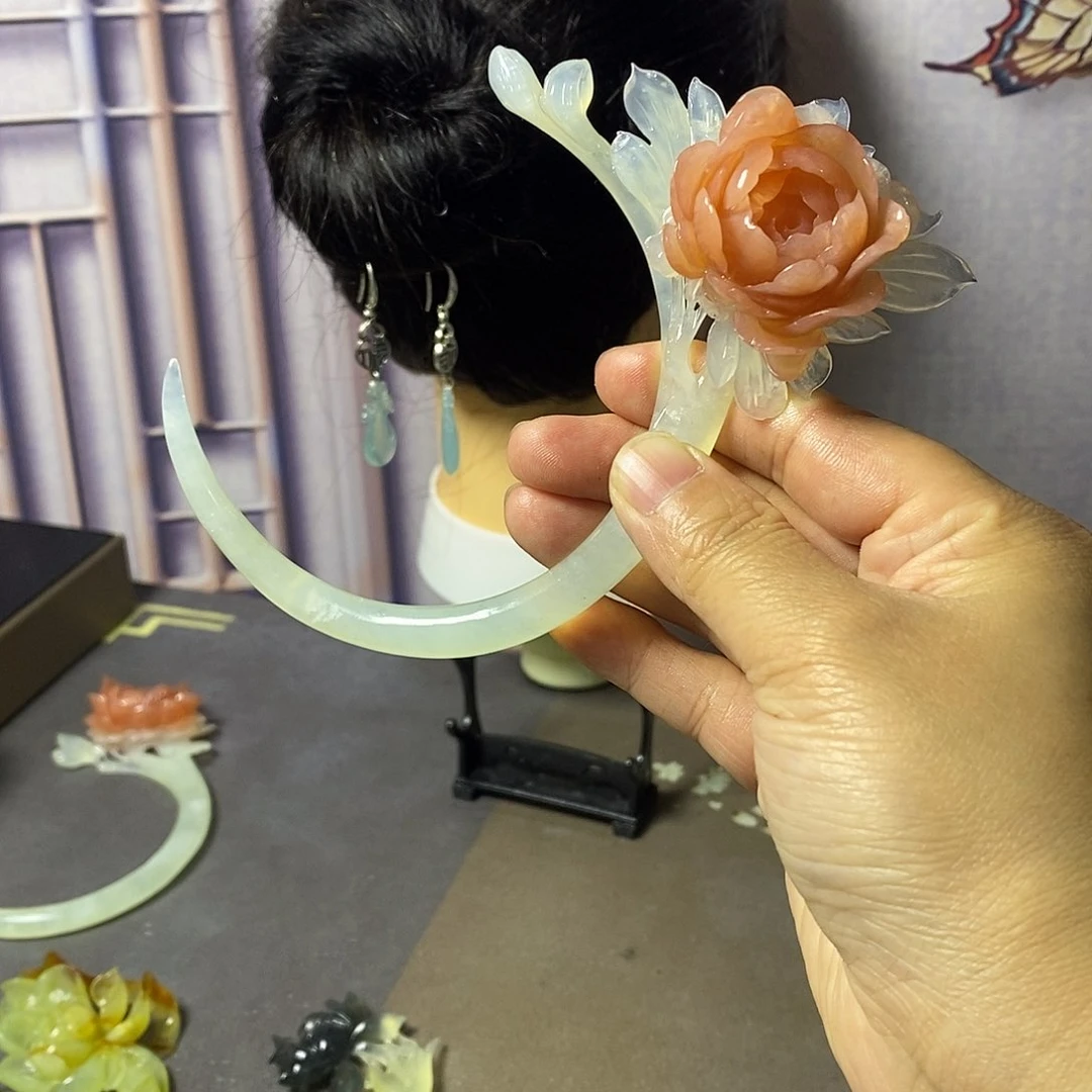 岫玉岫玉发簪未镶嵌瑞*