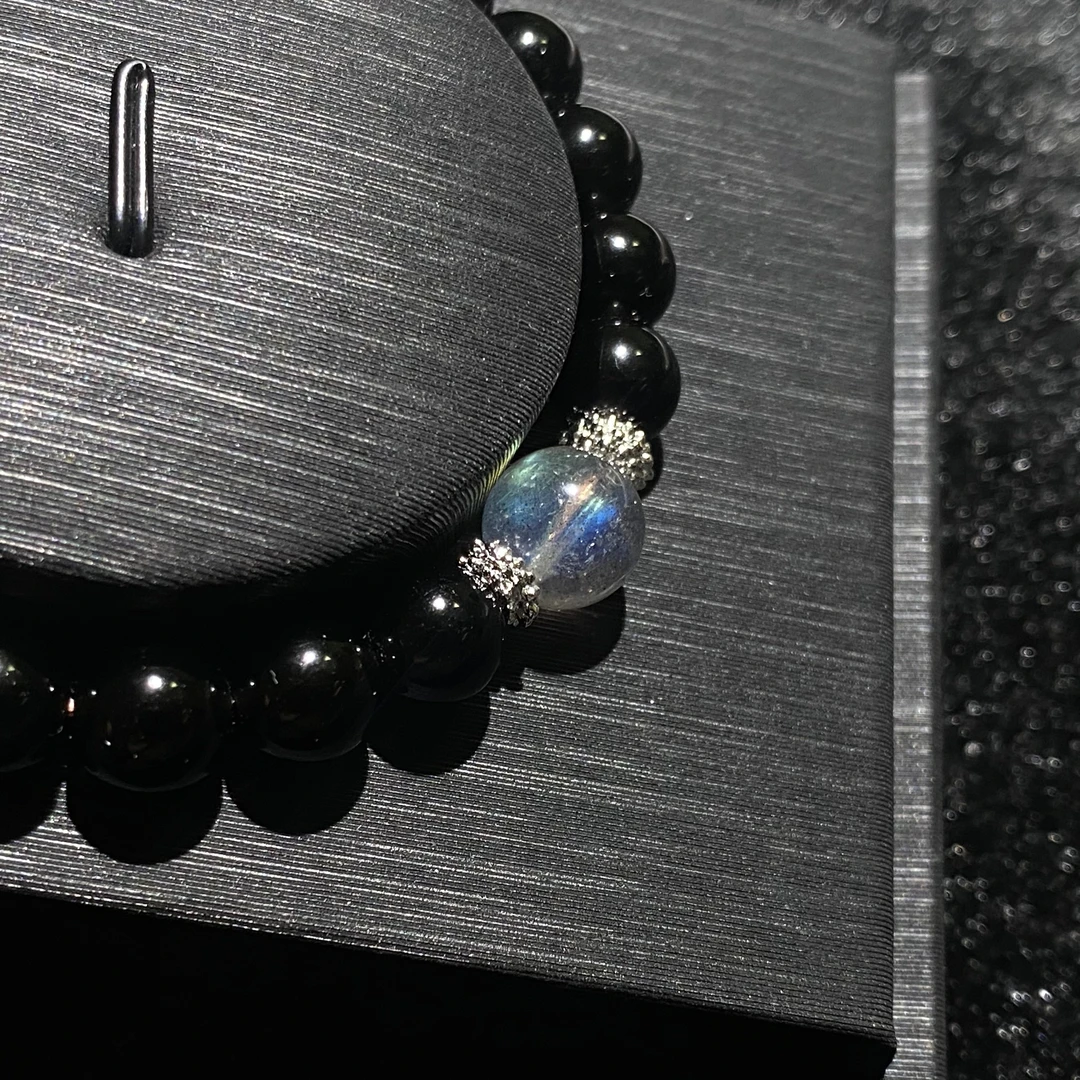 曹老板天然高品乌金黑曜石diy灰月光手串男女