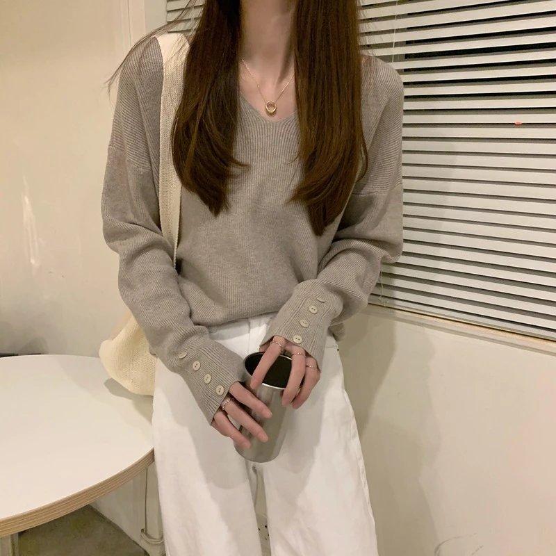 慵懒风领螺纹针织毛衣女秋冬ins气质长袖内搭上衣打底衫