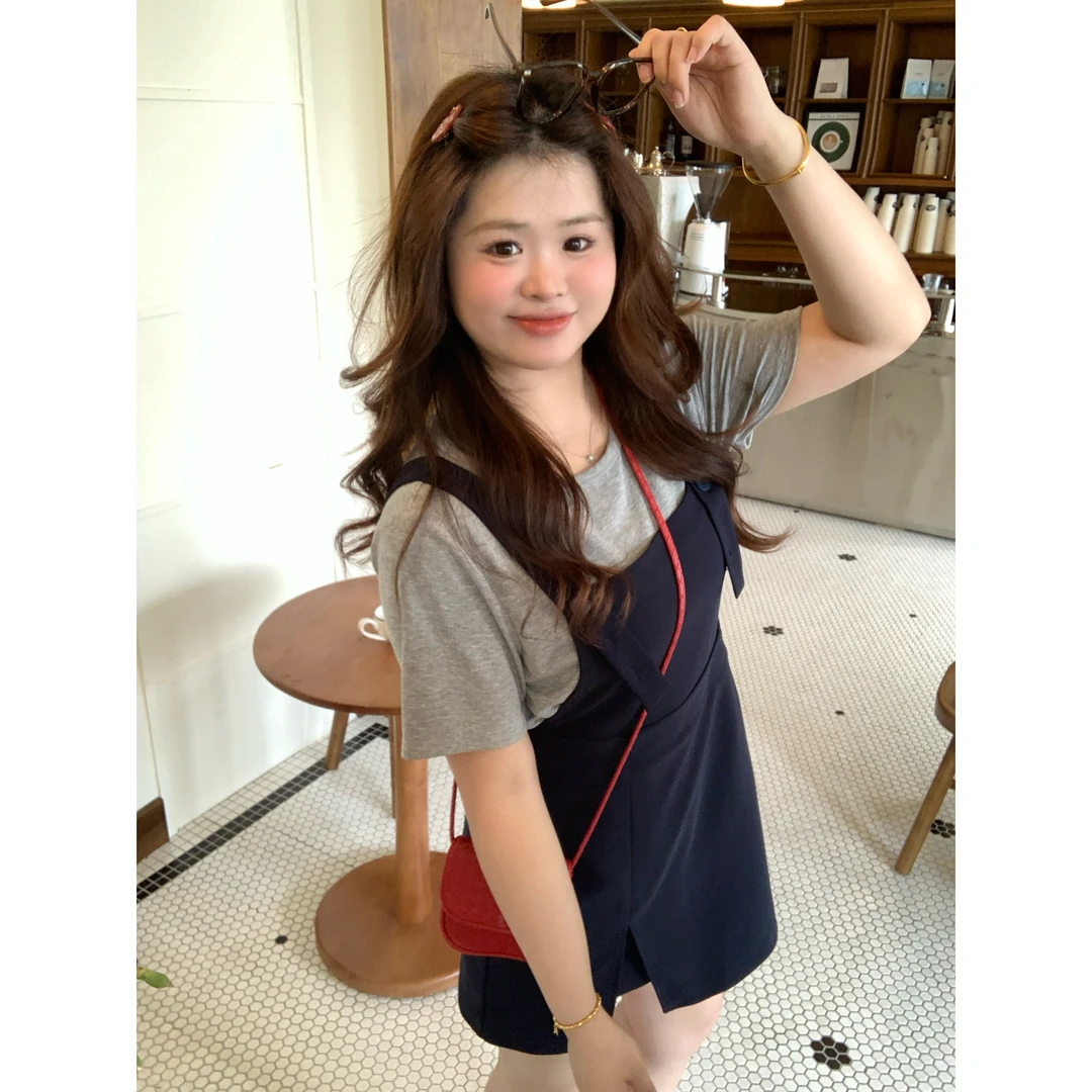 【灰调时刻】大头婷微胖莱赛尔T恤夏季净版百搭圆领短袖上衣