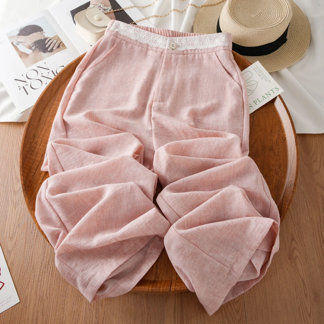 粉色冰丝阔腿裤女2025新款夏季薄款休闲显瘦山本裤子宽松直筒裤子