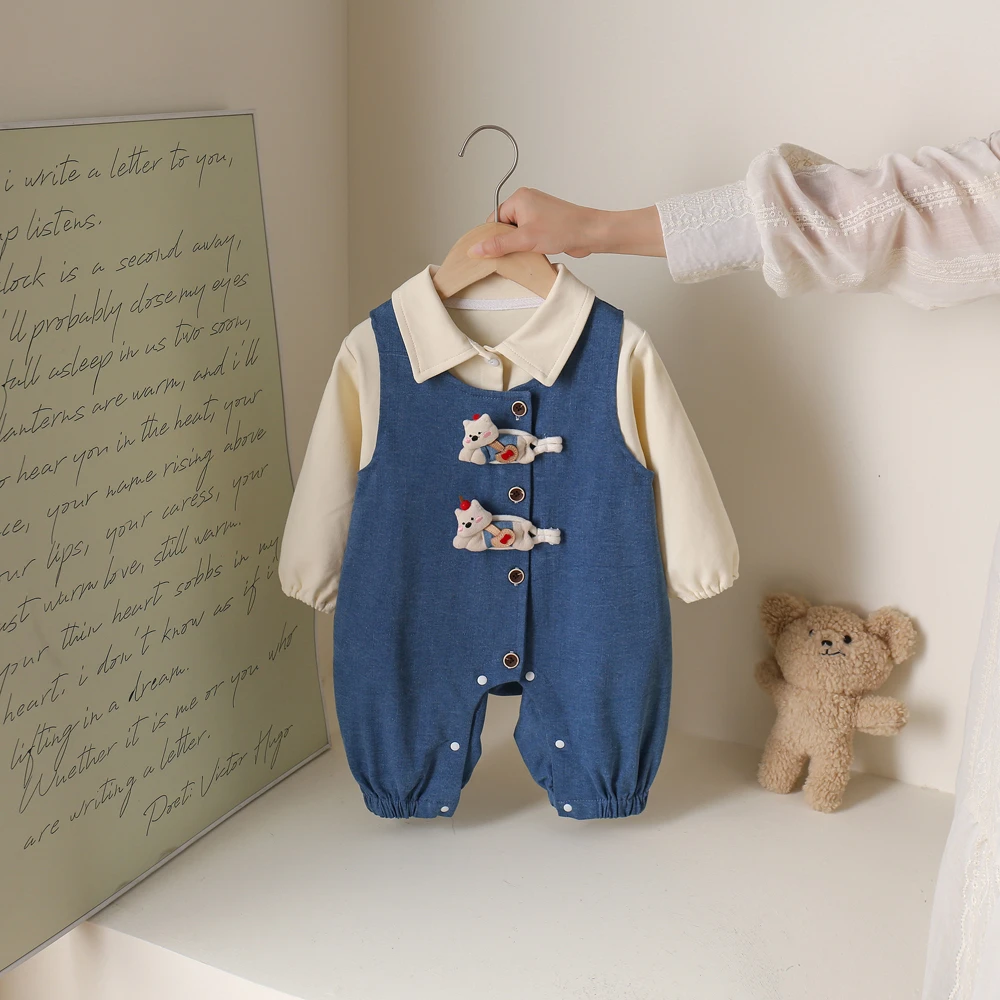 男童秋季套装2025新款儿童牛仔长袖背带裤两件套婴儿分体宝宝秋装