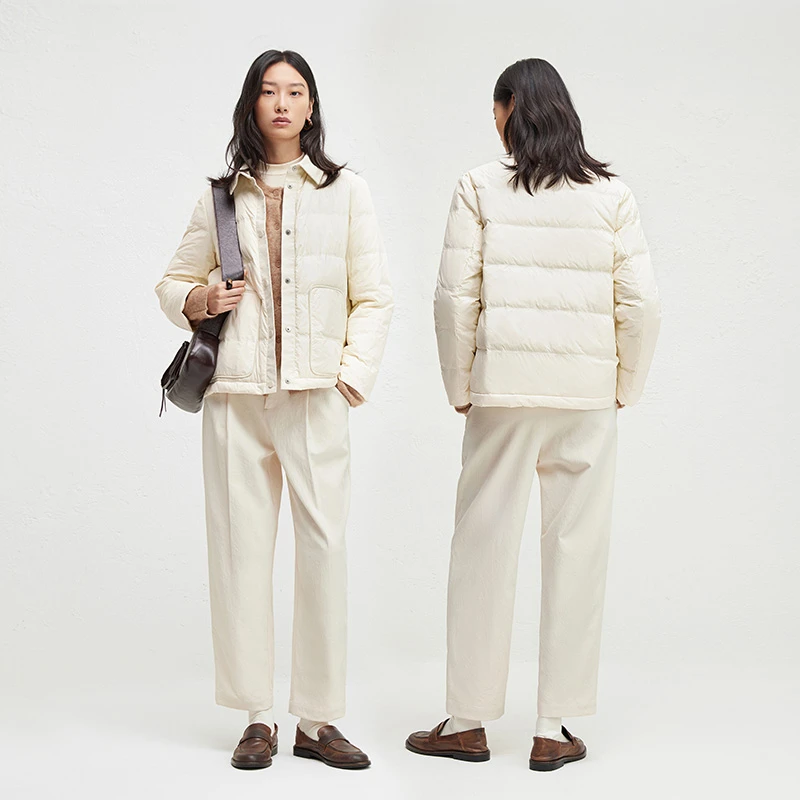 【达人专属】播24新款白鸭绒翻领拼接休闲短款羽绒服保暖