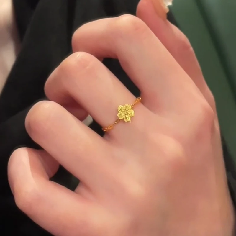 卡柒 铜合金戒指 爆闪碎冰冰樱花戒指新中式国风轻奢高级感食指戒