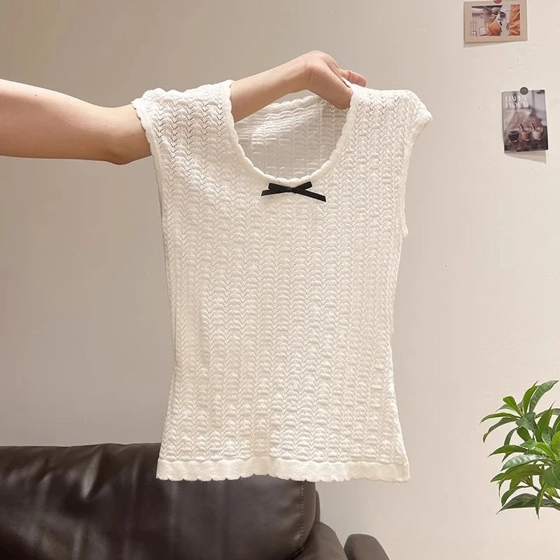 纯欲显瘦吊带蝴蝶结镂空设计感坎肩背心辣妹短款无袖上衣夏季2025