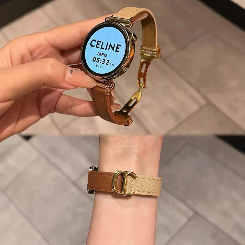 荔枝纹皮细款D型表带适用华为GT5watch4gt3GT4progt2华为fit3通用