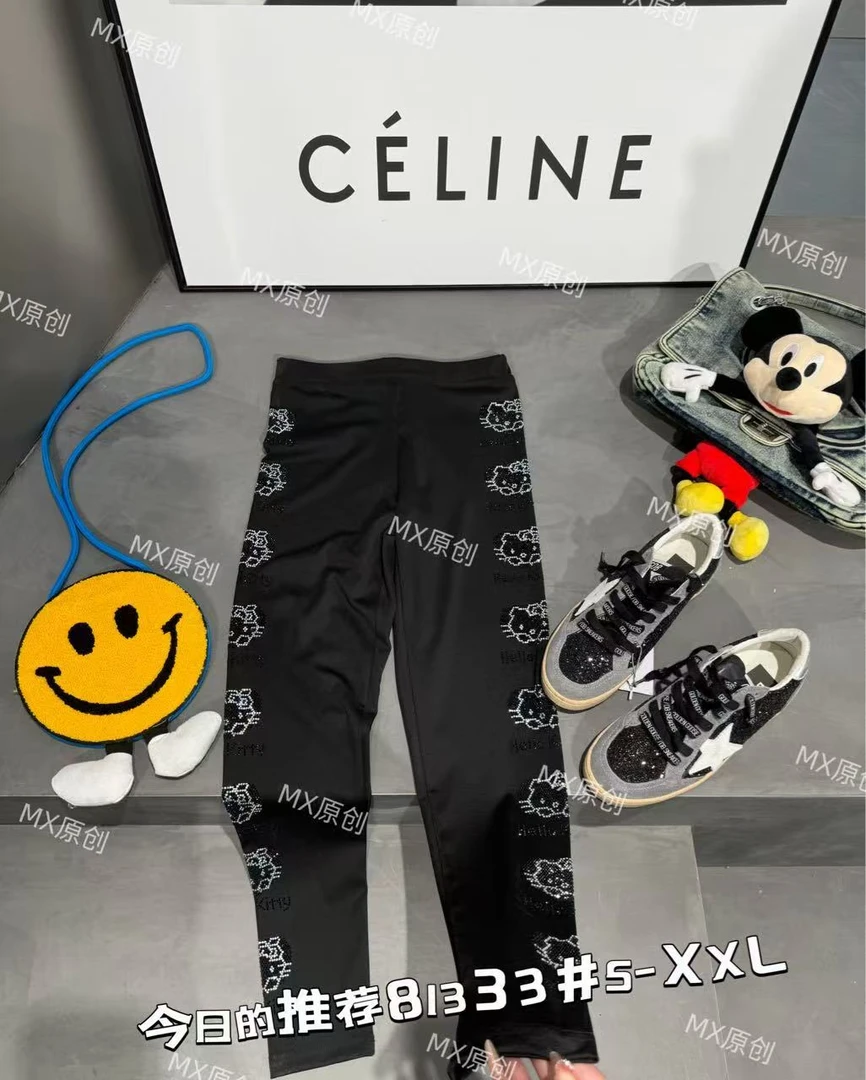 MX81333欧货春夏重工烫钻Kitty猫百搭打底裤显瘦百搭芭比裤