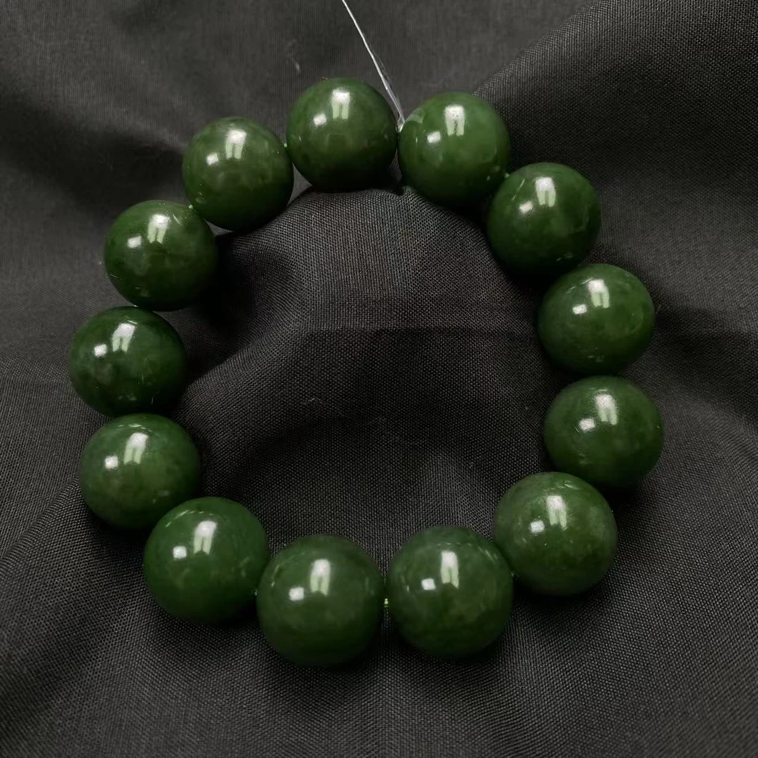 【迈越珠宝】天然碧玉饰品和田玉碧玉菠菜绿18手串气质中国风礼物