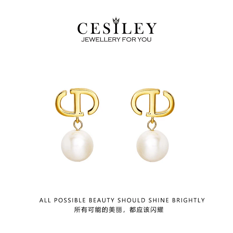 铜合金耳饰 精致D家珠珠耳钉DTA1029