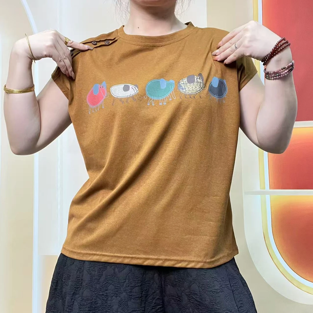 时尚站（C2）女士圆领三分袖烧花T恤25049