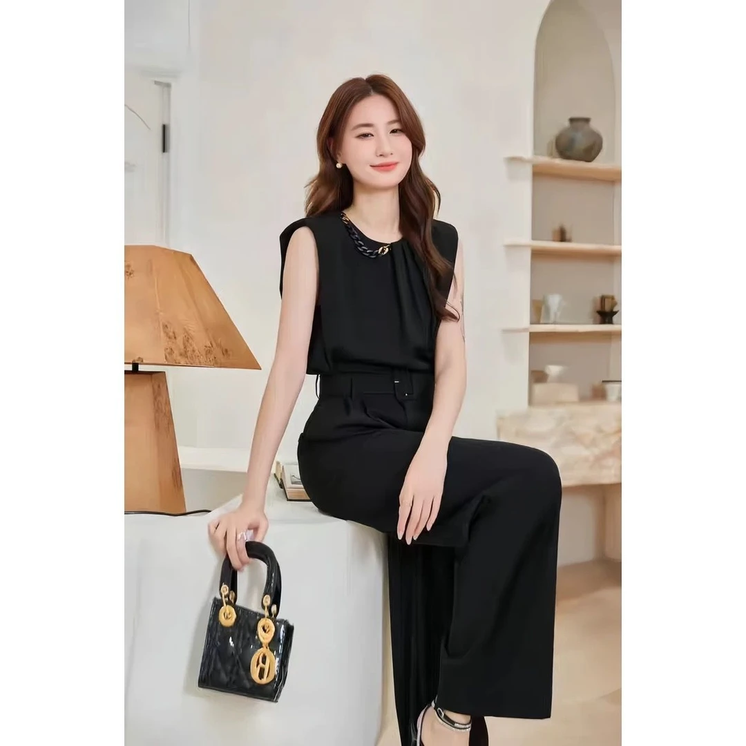 网红同款时尚套装女显瘦上衣气质高腰气质阔腿裤两件套T040