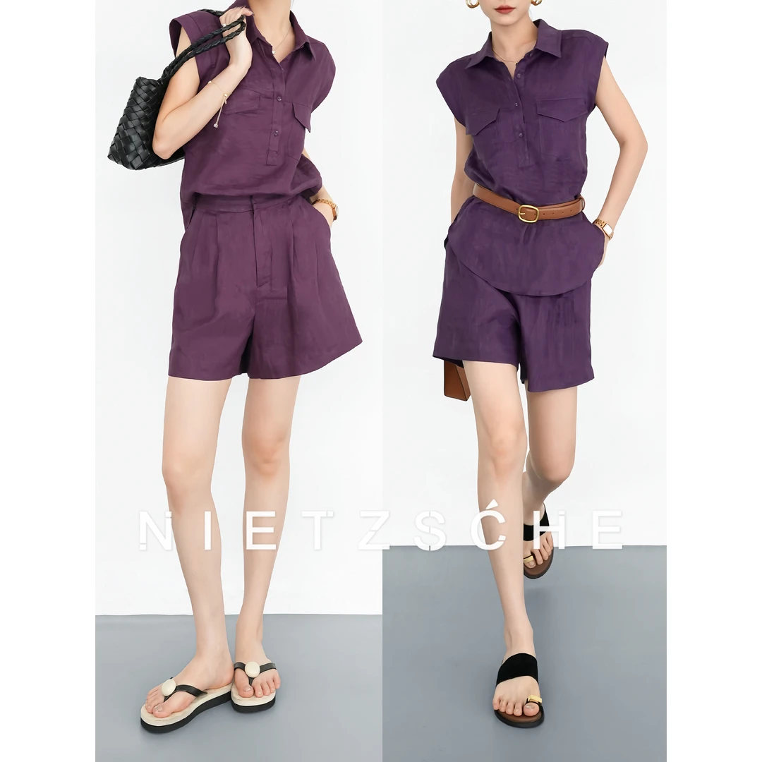 Nietzsche｜奥本套装｜超显白！1oo%亚麻老钱显瘦通勤两件套装90070