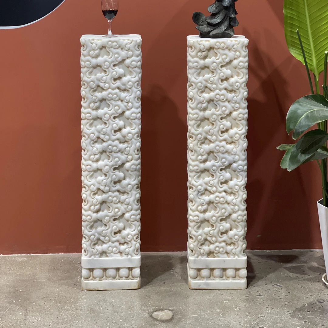 天然汉白玉祥云柱一对