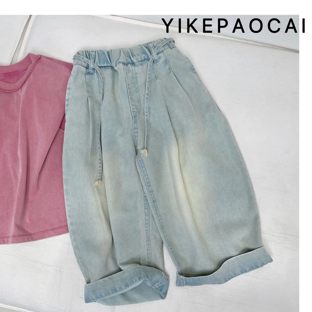 一颗泡菜「童装」9889《夏》极简淡风！慵懒柔软的天丝九分牛仔裤