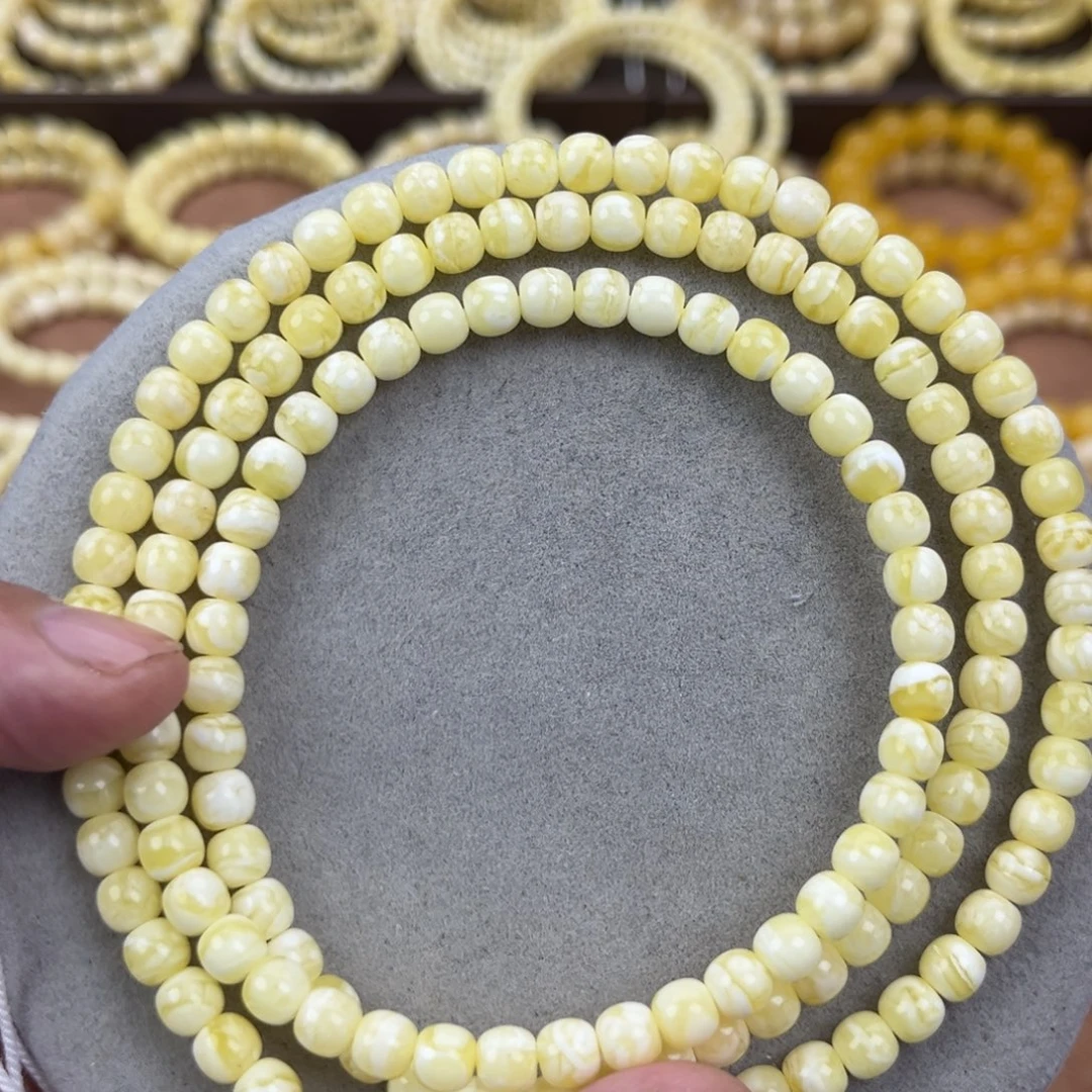 未镶嵌颈饰蜜蜡纯天然俄料瓷白花虎皮6*5.5