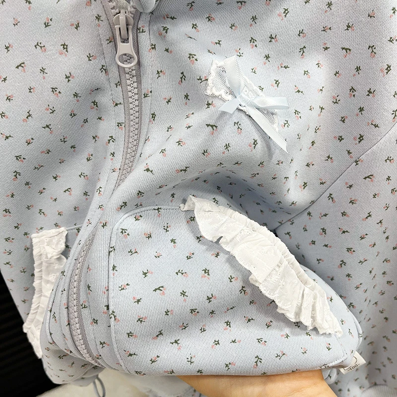 女童春秋新款儿童卫衣卫裤套装儿童碎花运动套装连帽卫衣长裤套装