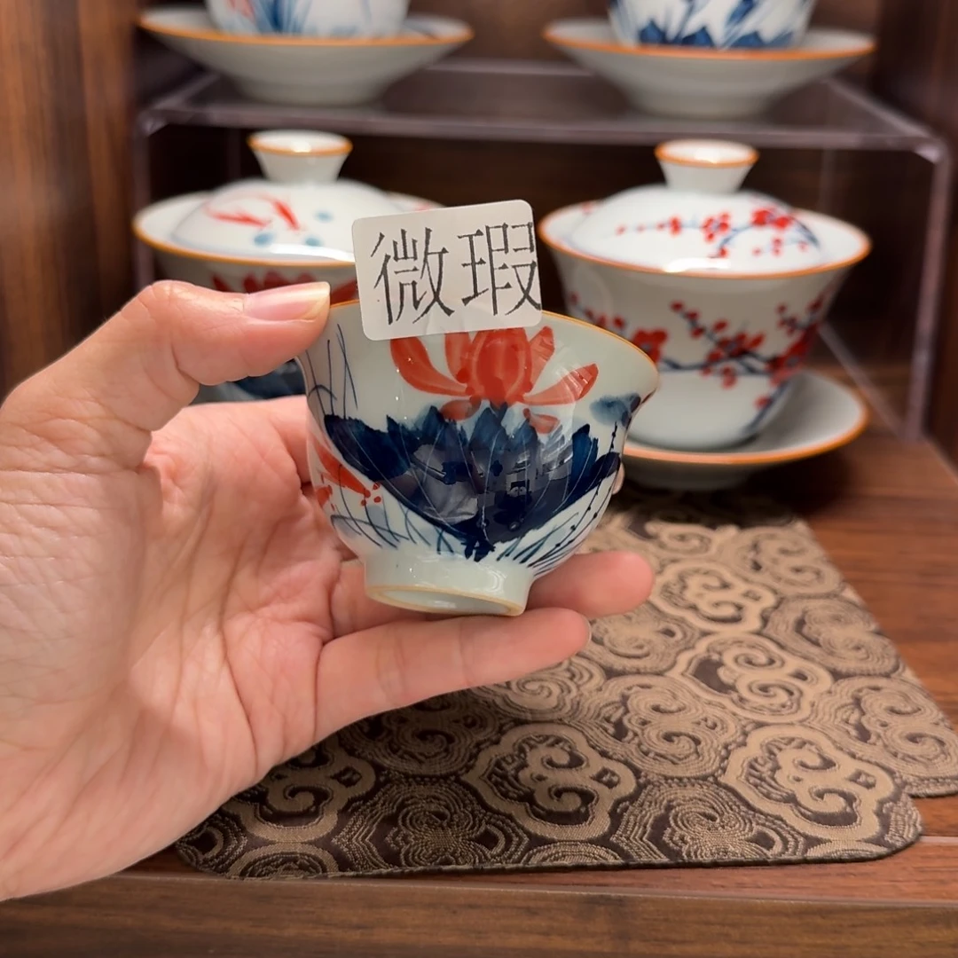 釉下手绘茶具微瑕