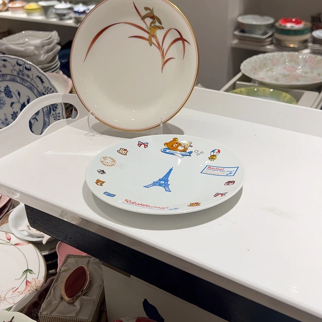 幸****陶可爱熊和兰花盘子一对